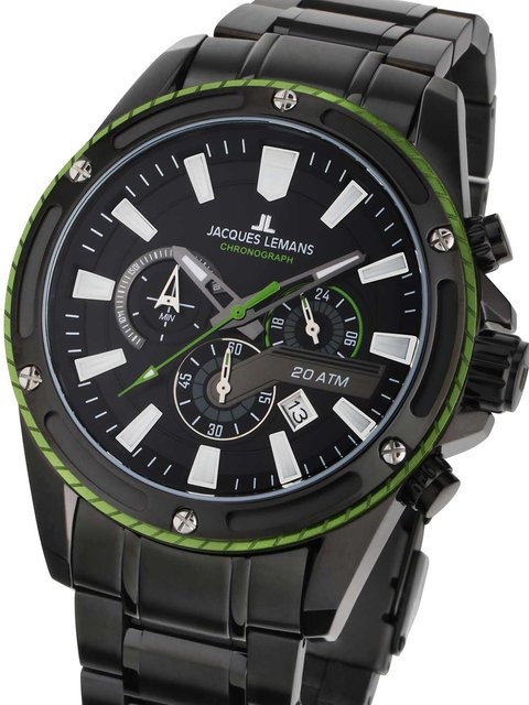 Jacques Lemans Chronograph, Quarz, Edelstahl, Schwarz, 48 mm, Herren - Bild 1
