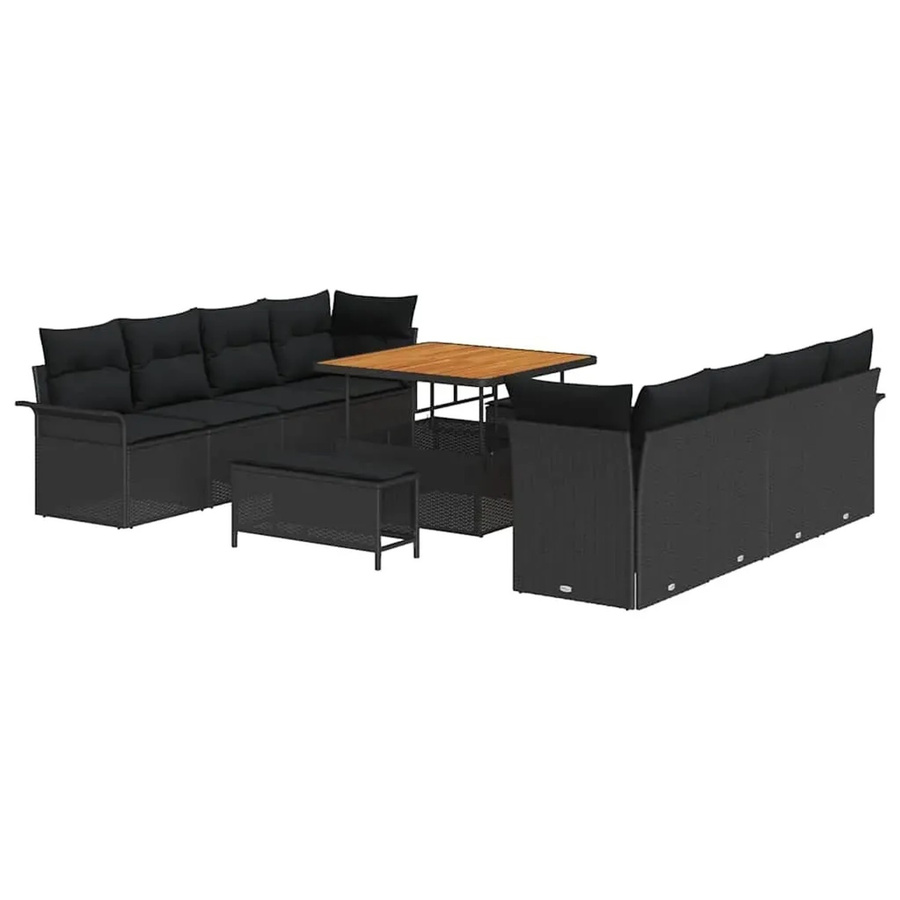 vidaXL Garten-Sofa-Set aus Polyrattan in Schwarz, 11-teiliges Lounge-Set mit Polstern und Kissen für Garten und Terrasse - Bild 2