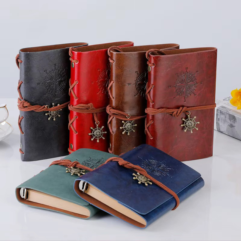 Retro-Notizbuch aus braunem PU-Leder mit weichem Einband und austauschbarem Kraftpapier, B: 14 cm - Bild 2