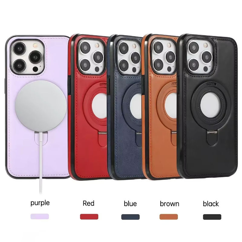 szHAIyu MagSafe Handyhülle aus Kunstleder mit magnetischem Ringhalter für iPhone 15 14 13 12 11 Pro Max in Purple - Bild 5