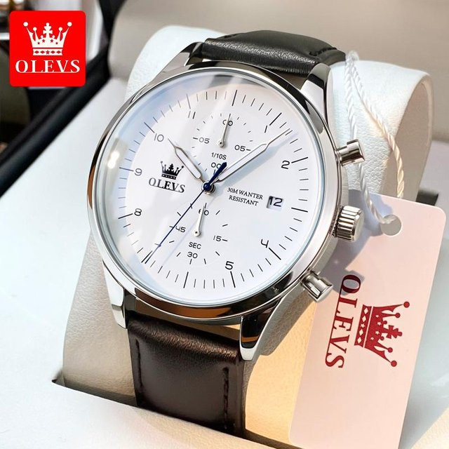 OLEVS Chronograph, Quarz, Edelstahl, Blau, Herren, 42 mm - Bild 1