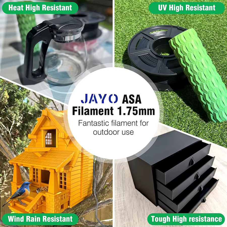 JAYO ASA 3D-Drucker Filament 1,75 mm, 5 Rollen, Schwarz, hitze- und witterungsbeständig für FDM-Drucker - Bild 2