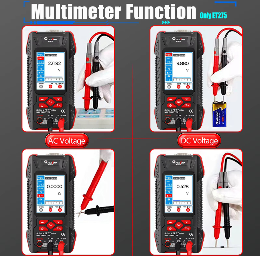 TOOLTOP 2000 W Solarmultimeter MPPT Leistungstester und Photovoltaik-Leistungsmesser mit Überspannungsschutz und 60000 Zählungen 2 in 1 - Bild 5