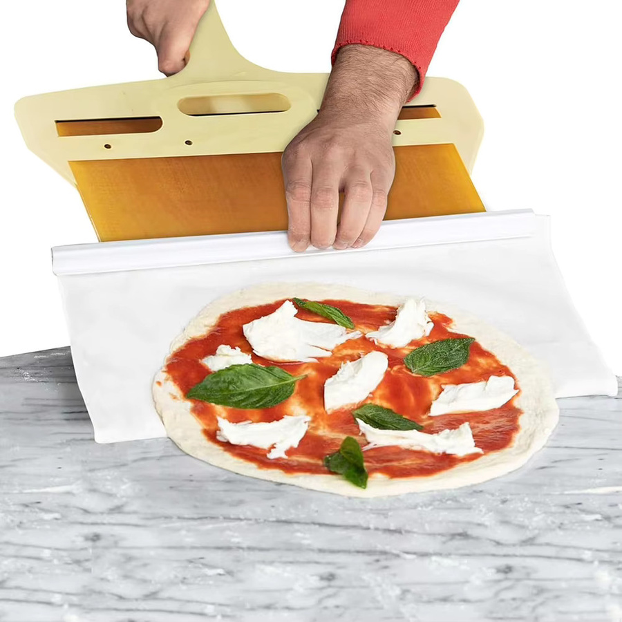 APWIKOGER Tragbare Pizza Schaufel mit Antihaftbeschichtung und hitzebeständigem Tuch, rechteckiges Teigtablett aus Holz - Bild 3