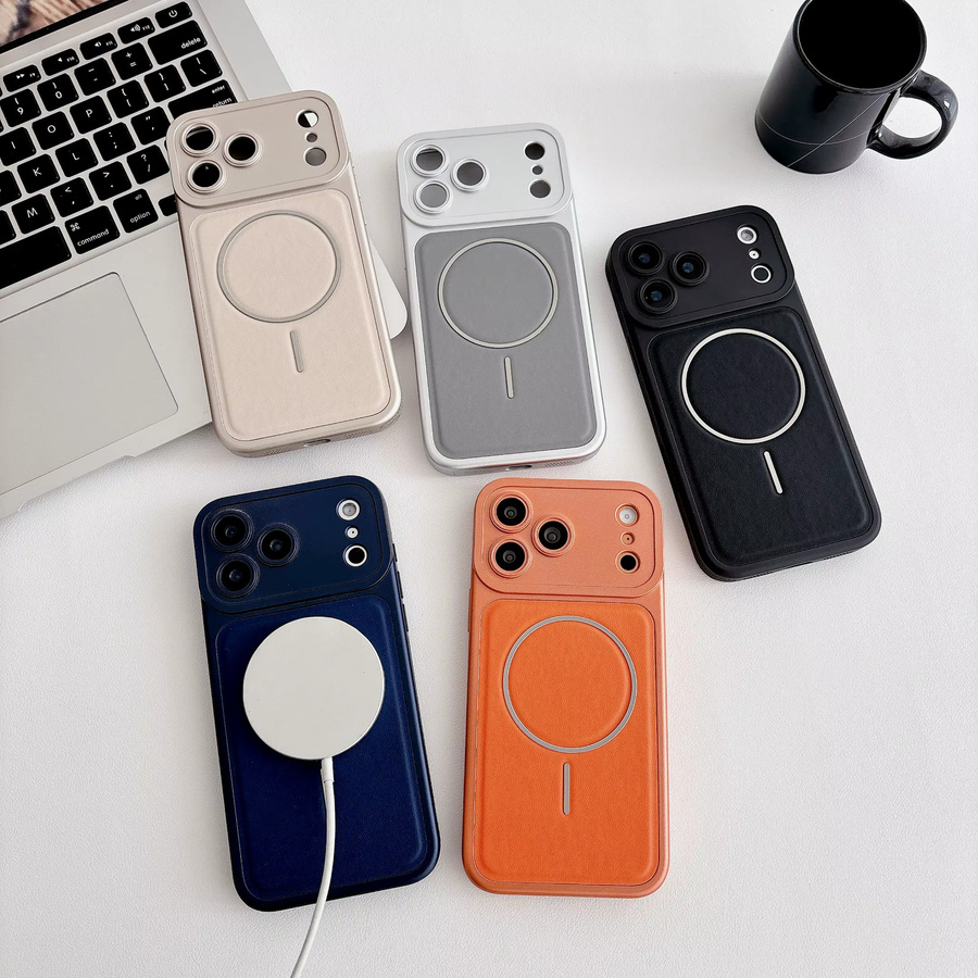 LICOERS Magnetische Lederhülle für iPhone 17 16 15 14 13 Pro Max, Matte Stoßfeste MagSafe Kompatible Schutzhülle, Schwarz - Bild 4