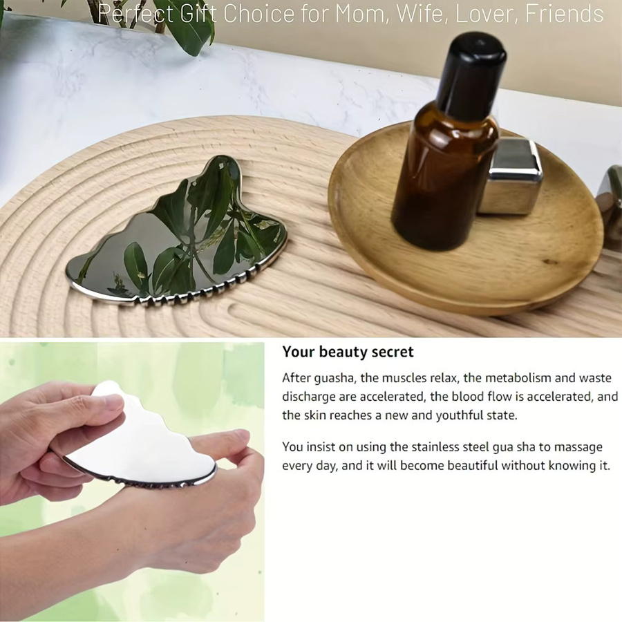 Gesichtsmassage-Gua Sha Werkzeug aus Edelstahl, Unisex - Bild 3