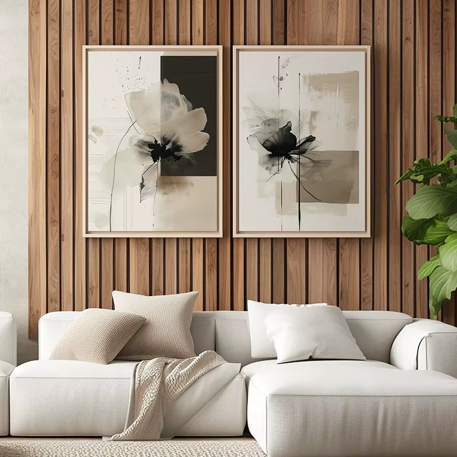 YITONGKE Botanisches Leinwandposter Abstraktes Vintage Blumenmotiv in Beige und Schwarz als dekorative Wandkunst - Bild 3