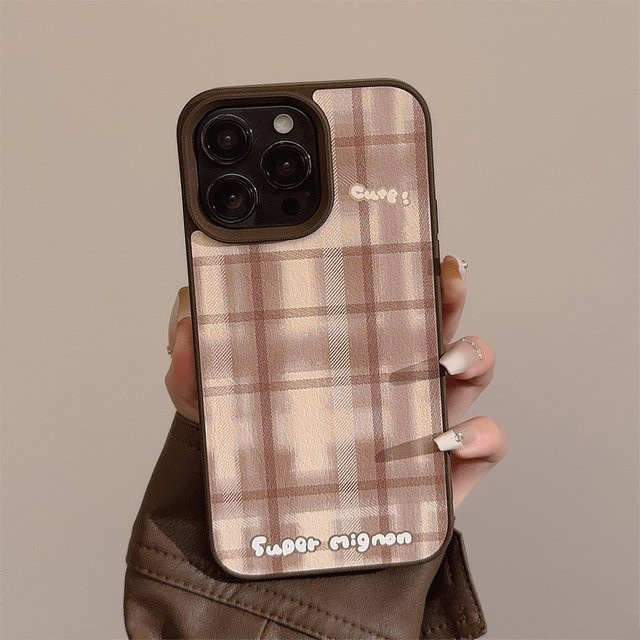 MUQGEW Handyhülle mit braunem Gittermuster und Lederstruktur für iPhone 17, 16, 15, 14, 13, 12, 11 Pro Max, stoßfeste Schutzhülle - Bild 1