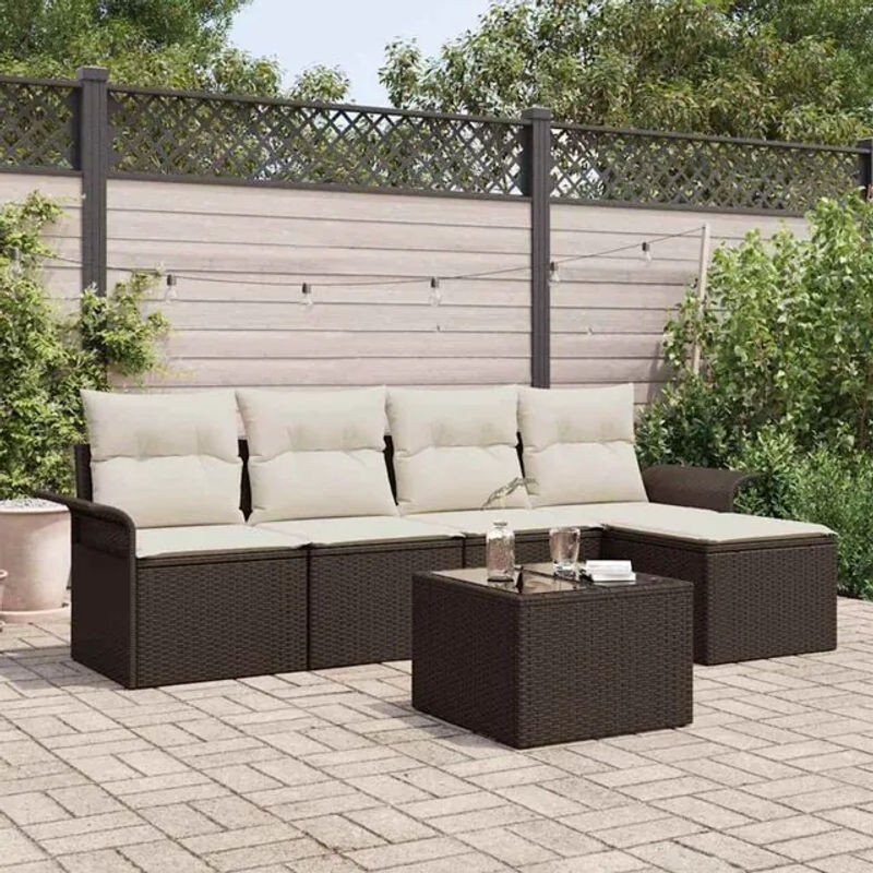 Vidaxl Gartensofa-Set aus Poly-Rattan mit 6 Teilen und Kissen in Braun und Beige - Bild 1