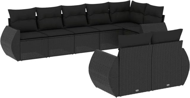 vidaXL 8-tlg Garten-Sofagarnitur in L-Form aus Poly-Rattan und pulverbeschichtetem Stahl in Schwarz mit Sitzkissen und Rückenkissen - Bild 1
