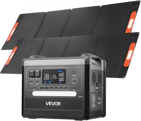 VEVOR Tragbare Powerstation mit 2400W Solargenerator, 2160Wh erweiterbarer LiFePO4-Akku und 2 faltbaren 200W Solarpanels in Schwarz - Bild 1