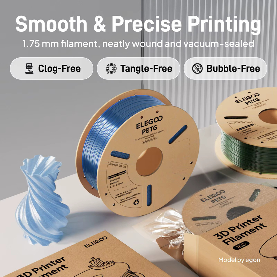 ELEGOO PETG Filament Transluzent Grau 1,75mm 1kg für FDM 3D-Drucker - Bild 1