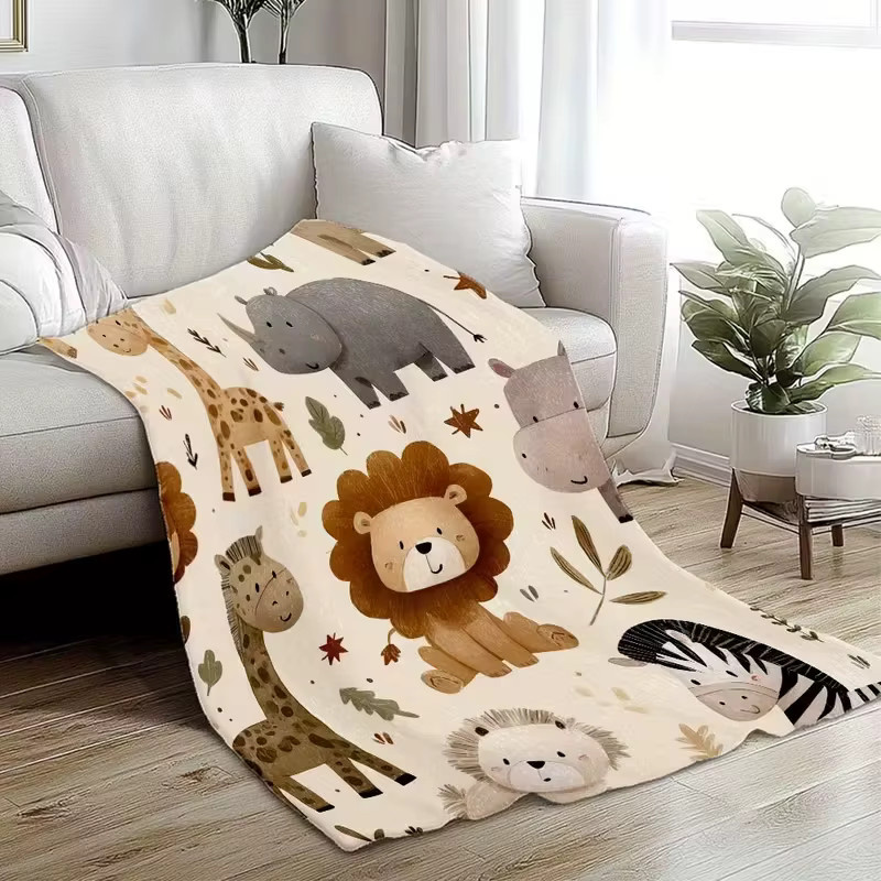 VIKAMA Kinderdecke mit Dschungeltieren aus weichem Flanell, Mehrfarbig, B/T: 90 x 60 cm - Bild 4