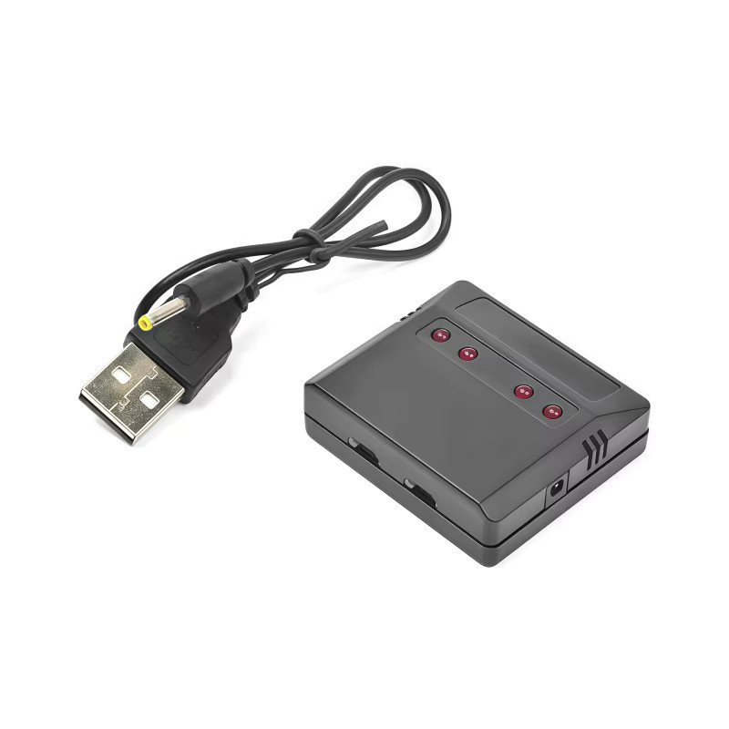 ZHOUCHEN USB Lithium-Batterieladegerät für 3,7 V Drohnen-Akkus mit 1 auf 4 Stecker in Weiß und Schwarz - Bild 2