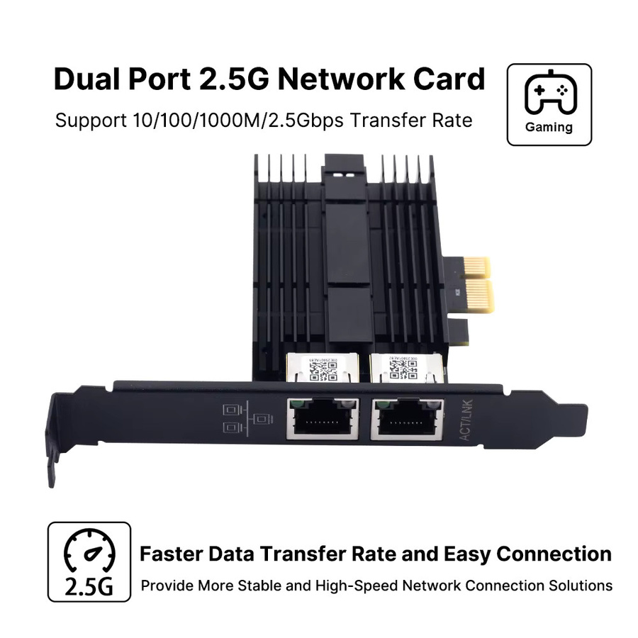 Fenvi Dual-Port 2.5G PCIe Netzwerkkarte I226 Ethernet Gigabit RJ45 Adapter in Schwarz - Bild 2