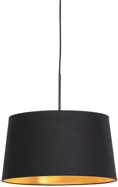 QAZQA Hängelampe mit Baumwollschirm in Schwarz und Gold, dimmbar, E27, Durchmesser: 40 cm - Bild 1