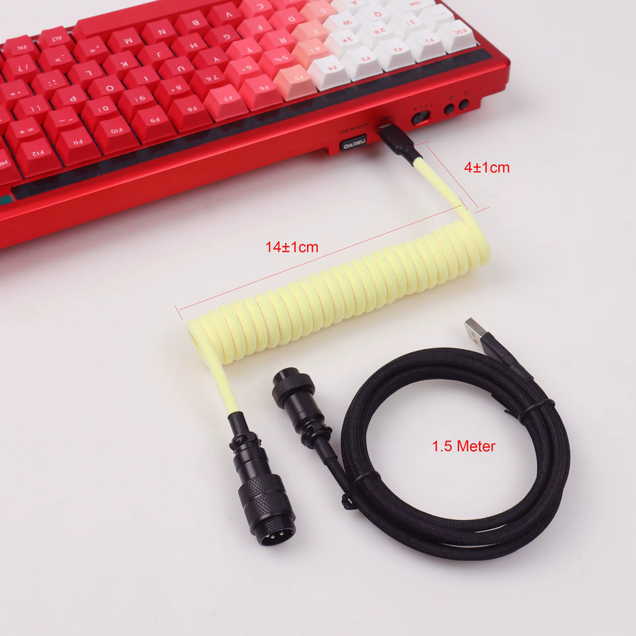 LANO Aviator-Spiralkabel Typ C mit GX16-Stecker für mechanische Gaming-Tastaturen, doppelt ummanteltes USB-C Kabel - Bild 1