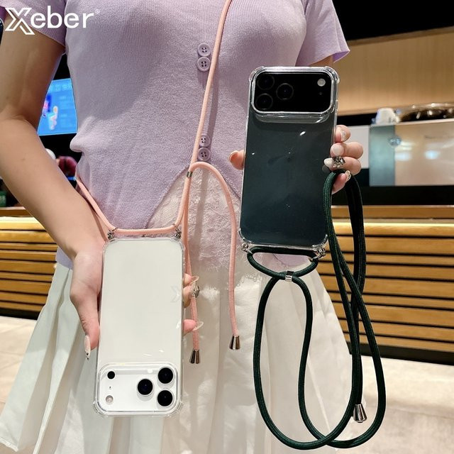 Xeber Crossbody Lanyard Klare Handyhülle für iPhone 17 16 15 14 13 12 11 Pro Max X XR Xs 7 8 Plus, Stoßfeste Silikon-TPU Abdeckung, Transparent/Silber - Bild 1