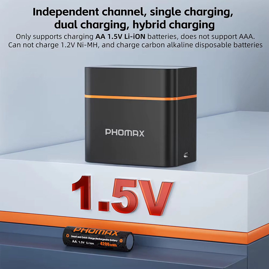 PHOMAX Wiederaufladbares Lithium-Batterie Set mit 12-Slot Smart-Schnellladegerät, 1,5V AA Batterien mit 4200mWh, Farbe: Schwarz - Bild 3