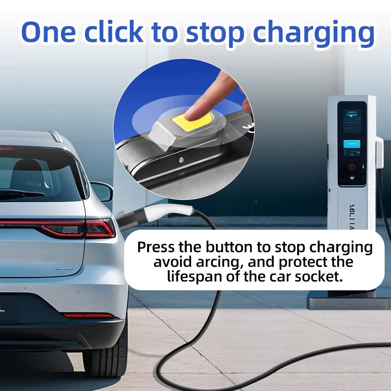 EVqiaoyi Typ2 zu Typ1 EV-Ladeadapter 32A 7KW mit Ausschaltknopf in Schwarz für J1772 Elektrofahrzeuge - Bild 3