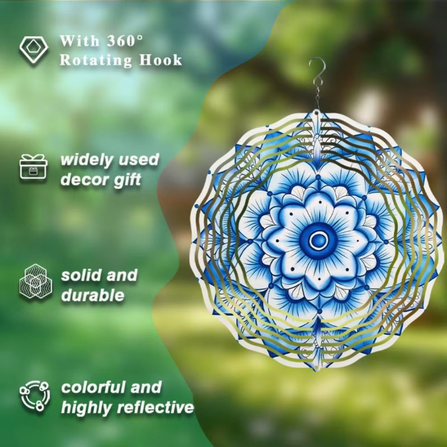 CIFBUY 3D Mandala-Blume Metall-Windspiel in Blau und Grau als kinetische Gartendekoration für den Außen- und Innenbereich - Bild 5