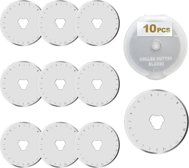 JAY HOME Rollschneiderklingen Set aus Stahl, 10 Stück, Durchmesser: 45 mm, Silber/Transparent - Bild 1