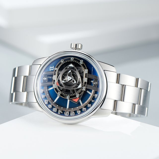 Oblvlo Armbanduhr Edelstahl, Automatik, Herren, Silber, Blau - Bild 1