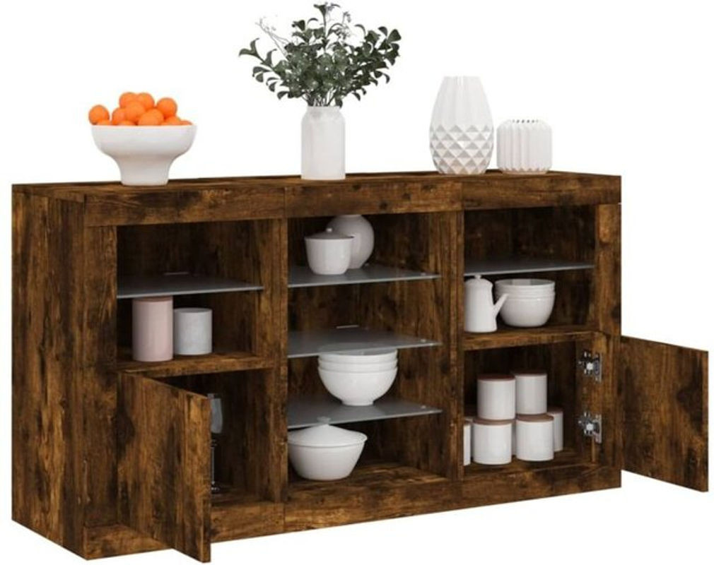 Vidaxl Sideboard mit LED-Leuchten in Räuchereiche und Grau im Industrial Design, B/T/H: 123 x 37 x 67 cm - Bild 1