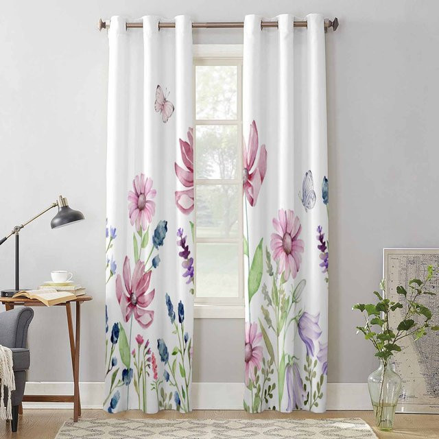 Super Six Modern Vorhang mit Sommerpflanzen und Schmetterlingen, Mehrfarbig, B: 135 cm, H: 92 cm - Bild 1