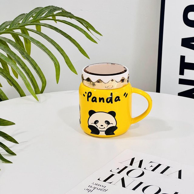 Keramiktasse mit Hasen-Design von Yiran Furniture, gelbe Kaffeetasse mit Deckel und Löffel, 360 ml - Bild 1