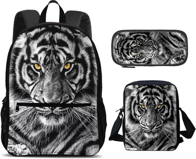 Fancy Style Studio 3er Set Tiger Rucksack, Federmäppchen und Umhängetasche in Multicolour für Jungen und Mädchen - Bild 1