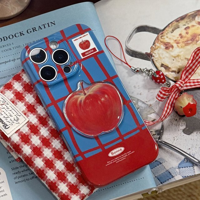 MUQGEW Handyhülle mit Kette im 3D-Apple-Gitter-Design für iPhone, Rot, stoßfeste Schutzhülle - Bild 1