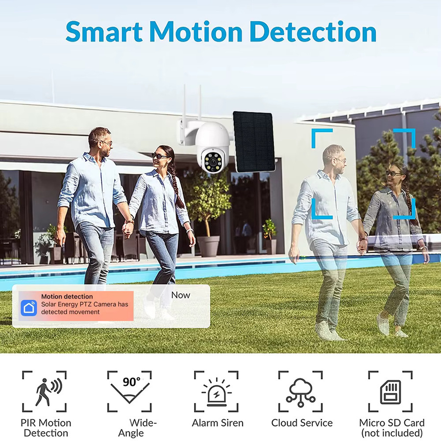 REHENT Solar WiFi Überwachungskamera mit 3MP Auflösung, PTZ Outdoor Kamera mit Nachtsicht, Motion Tracking und PIR-Bewegungserkennung via Tuya SmartLife App, Farbe: Weiß - Bild 5