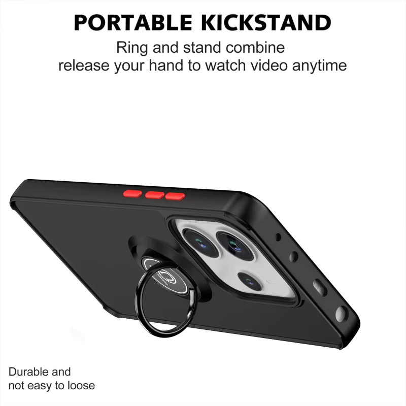 Stoßfeste Handyhülle mit Ringhalter und drehbarer Autohalterung für Xiaomi Redmi Note 14 15 13 12 11 10 Pro Plus in Schwarz oder Grün mit matter Haptik - Bild 3