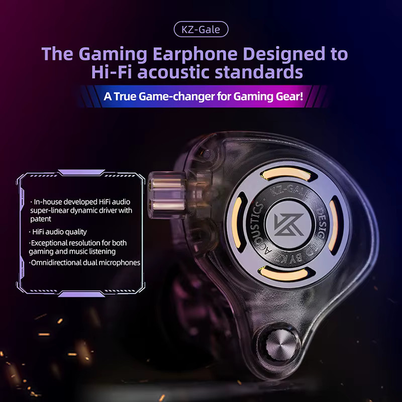 KZ Gale In-Ear Kopfhörer HIFI Bass Gaming Dynamic Headset mit abnehmbarem 2PIN Kabel in Schwarz - Bild 2