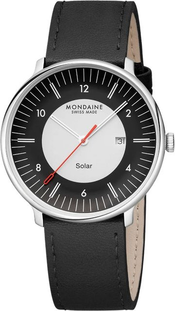 Mondaine Herrenuhr Solar, Edelstahl, 41 mm, Leder, Schwarz, 5 ATM - Bild 1