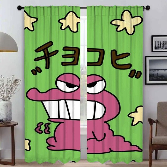 Shin Chan Motiv Fenstervorhänge aus Tüll, 2er-Set, Bunt, Breite: 50 cm, Höhe: 70 cm - Bild 1