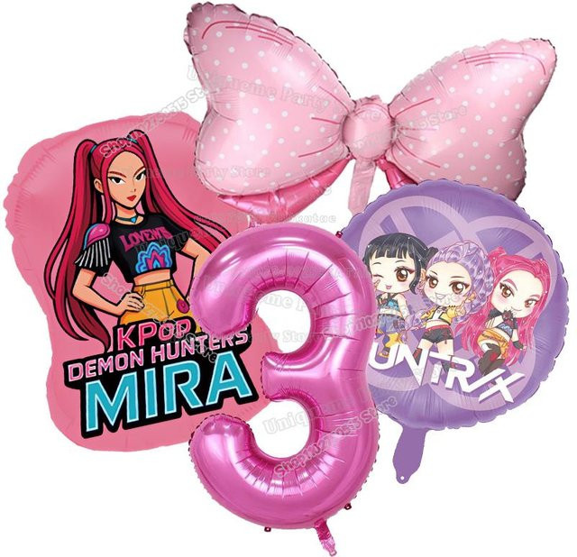 Yiran toy 1 Kpop Dämonenjäger Geburtstag Ballons Set mit Zahlen- und Motivballons für Mädchen Partydekoration - Bild 1