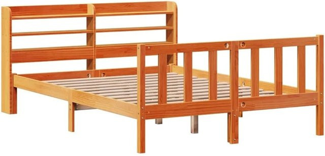 vidaXL Bettgestell mit Kopfteil aus massivem Kiefernholz in Wachsbraun, B/T/H: 135 x 190 x 82 cm - Bild 1