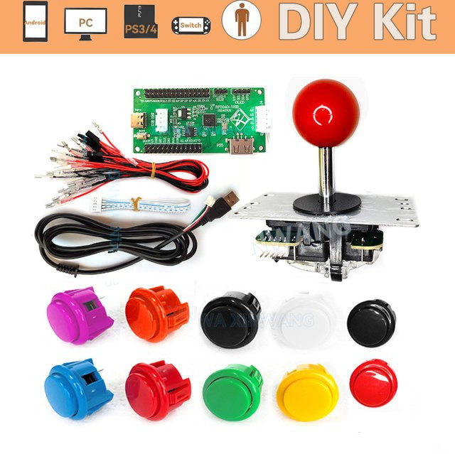 XINWA XINWANG USB Board Arcade Joystick DIY Kit in Rot für PC, Android, PS3, PS4 und Raspberry Pi Pico mit USB-C Anschluss - Bild 1
