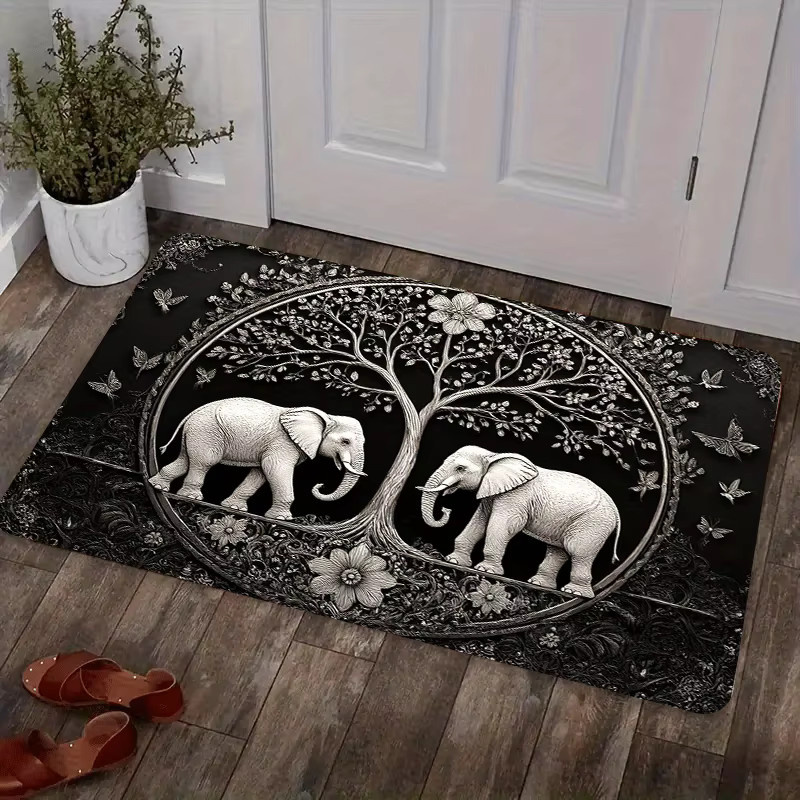 VIKAMA Teppich mit Elefanten-Motiv in Schwarz, rechteckige Bodenmatte im Ethnic-Design für Wohnzimmer, Schlafzimmer oder Flur - Bild 3