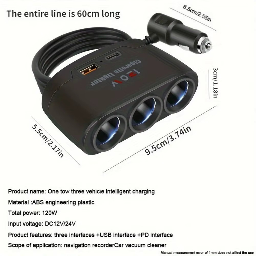 Universal USB Schnellladegerät QC 3.0 Auto-Adapter mit 120W Leistung und USB-A Buchsen in Schwarz - Bild 5