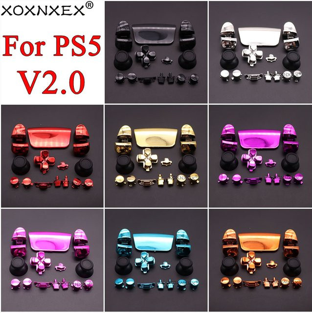 XOXNXEX Chrome Tasten-Set für PS5 Controller BDM-020 V2 inklusive Thumb-Sticks, Joystick-Kappen, L1 R1 L2 R2 und D-Pad in Silber - Bild 1