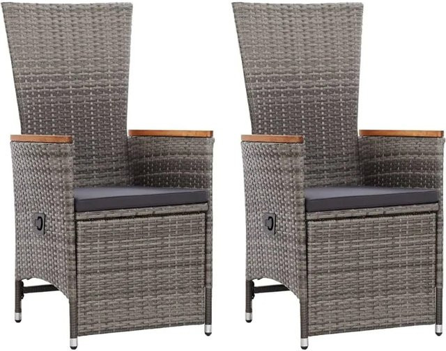 vidaXL Garten-Liegestühle Set aus 2 Stück in Grau aus Poly-Rattan und Akazien-Massivholz mit Auflagen - Bild 1