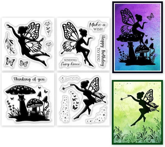 4 Stück Fairy Mini Clear Stamps Set aus transparentem Silikon für DIY Scrapbooking und Kartenherstellung mit Elfen Motiven - Bild 1