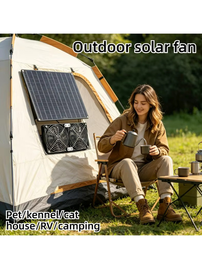 EESBAO Solarbetriebener Doppelkühlventilator 15W mit hocheffizientem Panel in Schwarz für Hühnerstall, Hundehütte und Gewächshaus - Bild 7