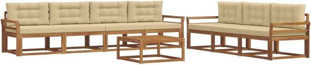 vidaXL Outdoor-Sofagarnitur 8-teilig aus Akazienholz mit Kissen in Natur und Beige - Bild 1