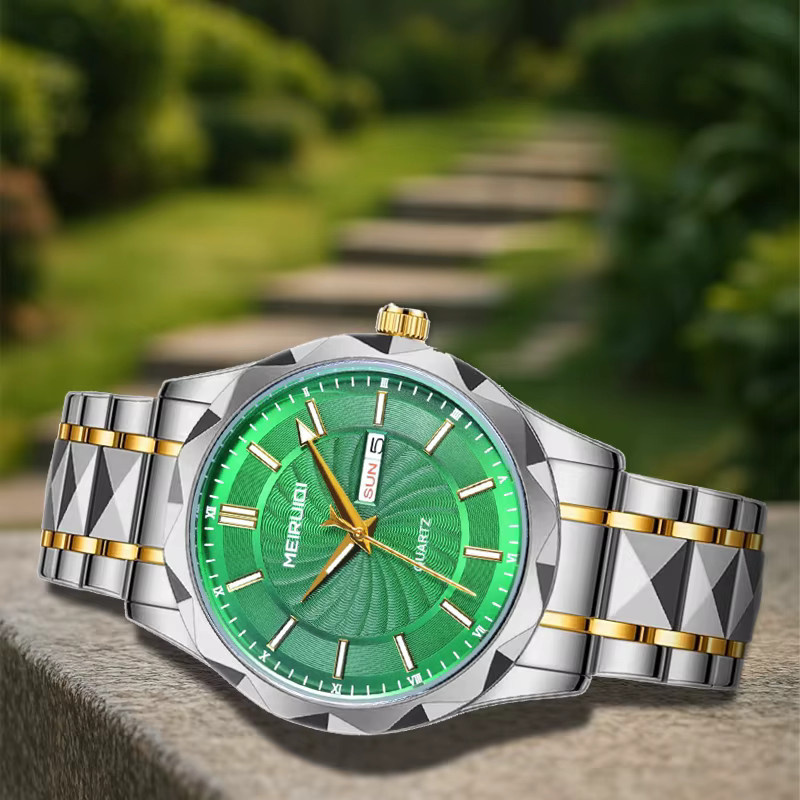MEIRUIQI Armbanduhr Quarz, Edelstahl, Grün, Datum, Herren - Bild 3