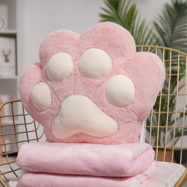 Yiran Health & Beauty Kawaii Bärenpfote Kissen mit Plüschdecke, Rosa, B/H: 40 x 35 cm - Bild 1