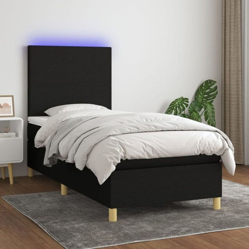 vidaxl Boxspringbett mit Matratze und LED in Schwarz aus Stoff, B/T/H: 90 x 190 cm - Bild 1